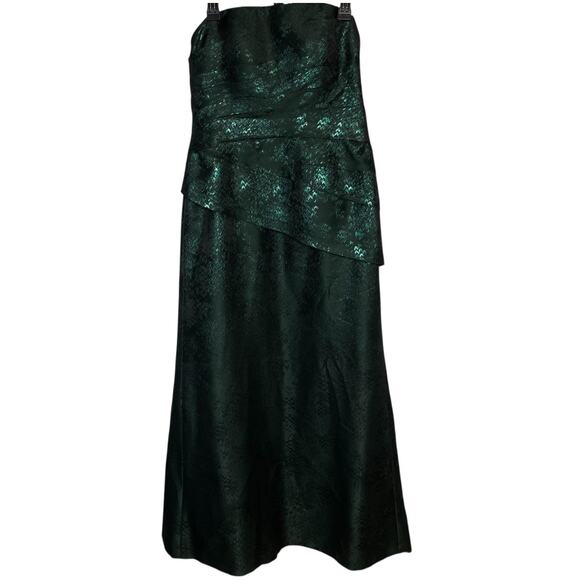 Theia Metallic Emerald Green Jacquard Strapless Ruched Evening Gown Size 10 - Picture 1 of 11